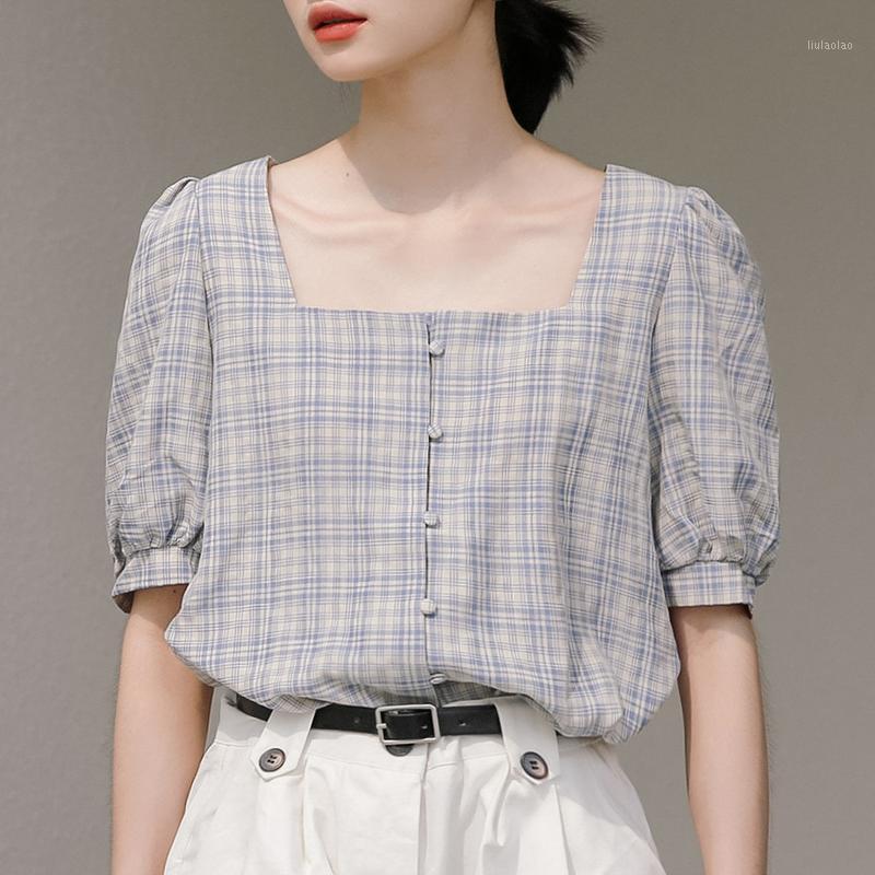 Women' Blouses & Shirts 2022 Summer Plaid Elegant Women Fashion All-match Slim Square Collar Korean Chic Sweet Preppy Style Female Tops, Blue plaid
Women' Blouses & Shirts 2022 Summer Plaid Elegant Women Fashion All-match Slim Square Collar Korean Chic Sweet Preppy Style Female Tops, Blue plaid