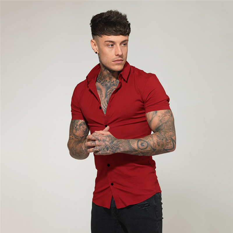 Summer Fashion Slim Fit Button Short Sleeve Shirts Men Casual Sportswear Dress Shirt Male Hipster Tops Fitness Clothing 220322