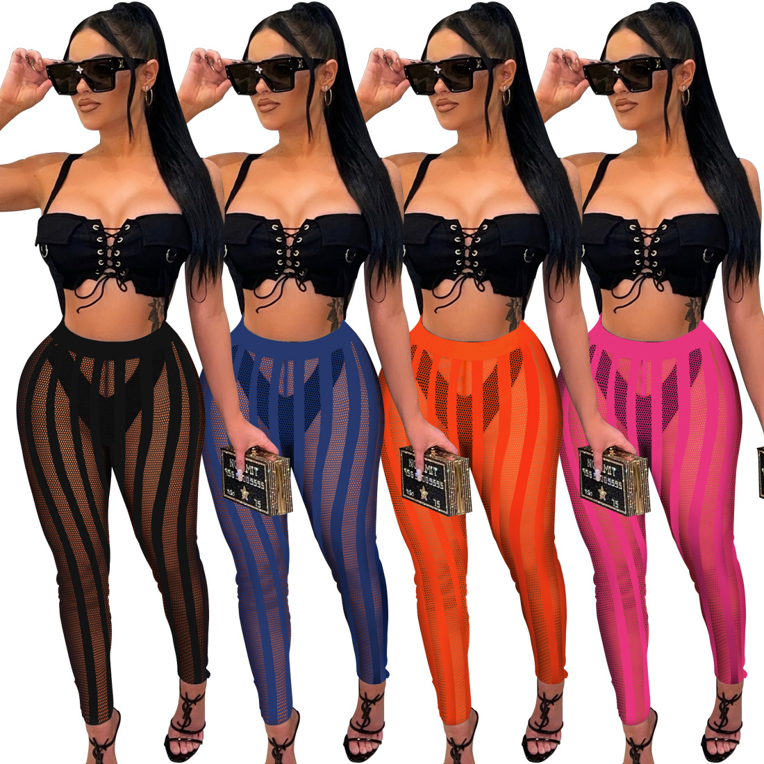 2022 Summer Stripe Printing Mesh Casual Pants For Women Skinny Slim See Through Sexy Thin Trousers 1756, Black
2022 Summer Stripe Printing Mesh Casual Pants For Women Skinny Slim See Through Sexy Thin Trousers 1756, Black