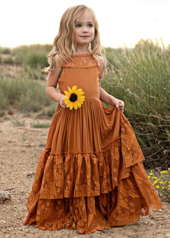 Princess Girls Lace Chiffon Long Dresses Baby Kids Flower Girl Wedding Birthday Party Vestidos Children Clothing For 3-15 Years 220426