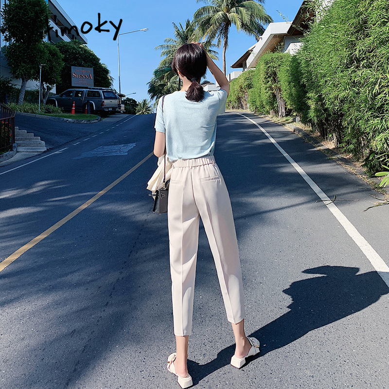 Suit Pants Woman High Waist Office Lady Solid Harem Women Trousers Black Beige Korean Clothing 220325