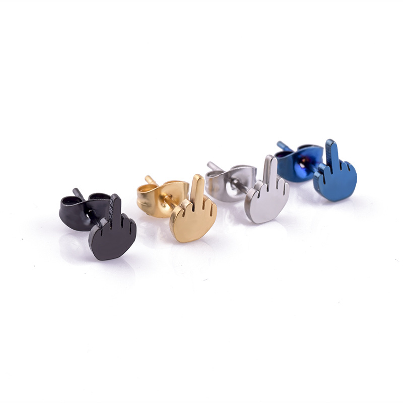 Hip Hop Vertical Middle Finger Stud For Women Men Punk Stainless Steel anchor Earrings Piercing Rings Party Fashion Jewelry gift 1