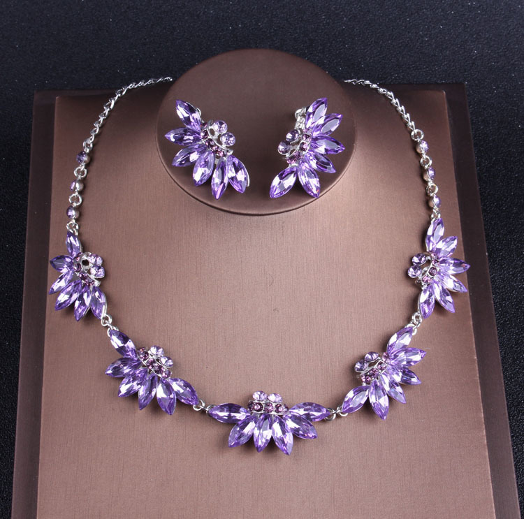 Purple Crystal Bridal Jewelry Sets Necklaces Earrings Crown Tiaras Set African Beads Jewelry Set Wedding Dress Accessories 220716