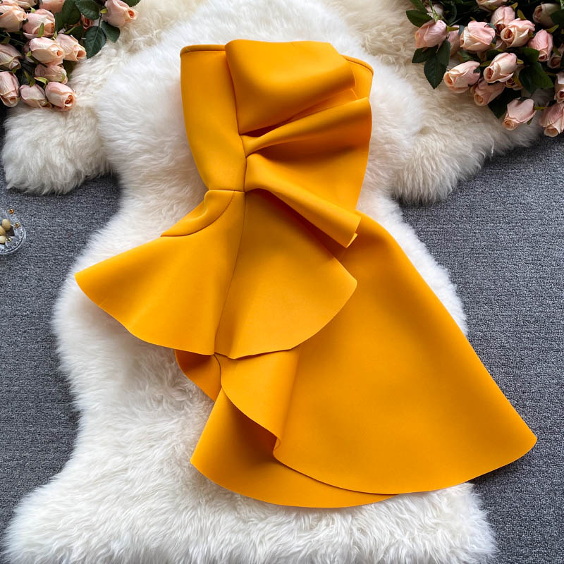 Autumn Women Fashion Women's Blouses Top Shirts Sleeveless Backless Pleated Ruffled Irregular Sexy Tuxedo Shirts Elegant Ladies Party Haut Femme 