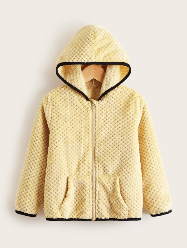 Toddler Boys Contrast Binding Zipper Hooded Teddy Jacket SHE