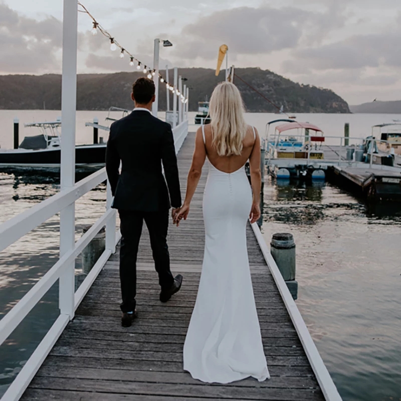 Stretch Crepe Simple Modest Wedding Dresses 2022 beach backless summer holiday bohemain bridal reception second gown