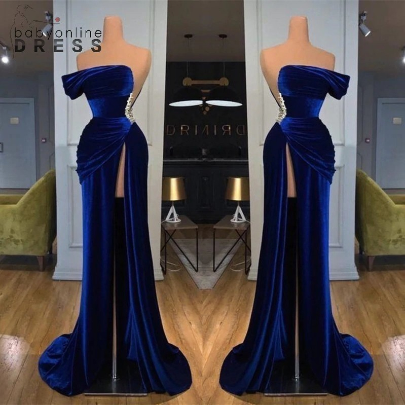 Chic Royal Blue Off-the-shoulder Strapless Evening Dresses Sheath High Thigh Split Long Prom Party Gowns With Beaded Waist Vestidos 0406, White
Chic Royal Blue Off-the-shoulder Strapless Evening Dresses Sheath High Thigh Split Long Prom Party Gowns With Beaded Waist Vestidos 0406, White