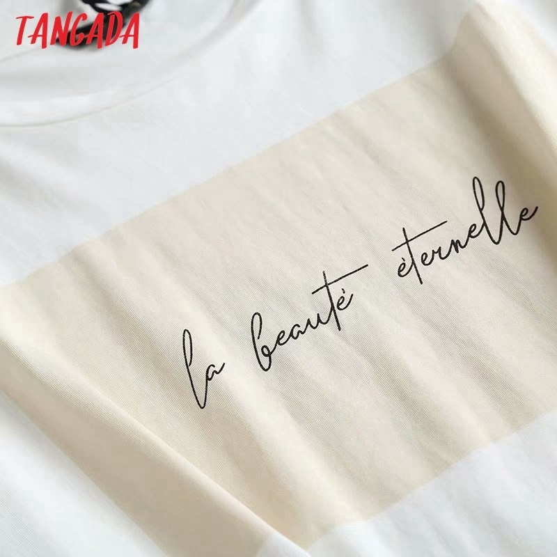 Tangada women print white cotton T shirt short sleeve O neck tees ladies casual tee street wear top 6D1 220714