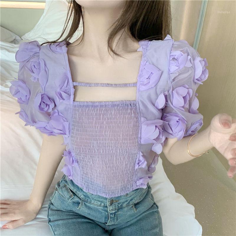 Women' Blouses & Shirts Women Summer All-Match Short Rose Flower Sleeve Splice Ladies Square Collar Loose Elegant Tops Blusas DM0625, Purple
Women' Blouses & Shirts Women Summer All-Match Short Rose Flower Sleeve Splice Ladies Square Collar Loose Elegant Tops Blusas DM0625, Purple