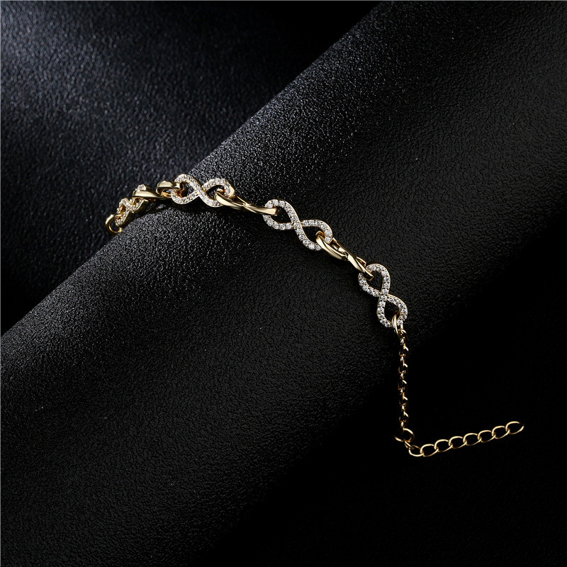 Fashion White Zircon Infinity Charm Chain Bracelet Gold Plated Copper Jewelry for Women Gift