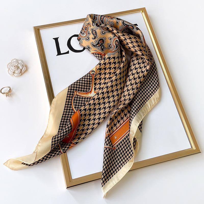 Scarves Silk Scarf Design Print Square Shawl Women Foulard Hairband Neckerchief Lady Office Bandana Hijab 2022