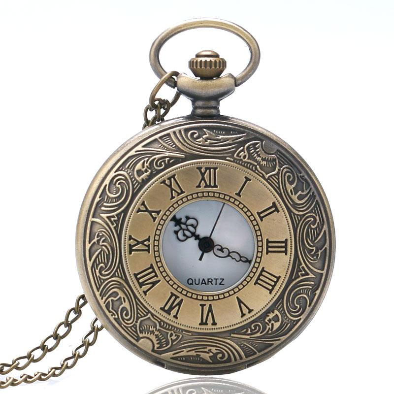 

Pocket Watches Antique Vintage Bronze Roman Number Quartz Watch Black Necklace Chain Men Women Fob Fashion Clock Souvenir Gifts