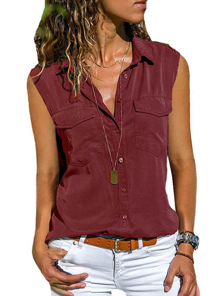 Womens Cotton Tops Blouses Autumn Sleeveless Solid V-Neck Office Blouse Female Work Women Button Up Shirt Plus Size 8XL 220407Z