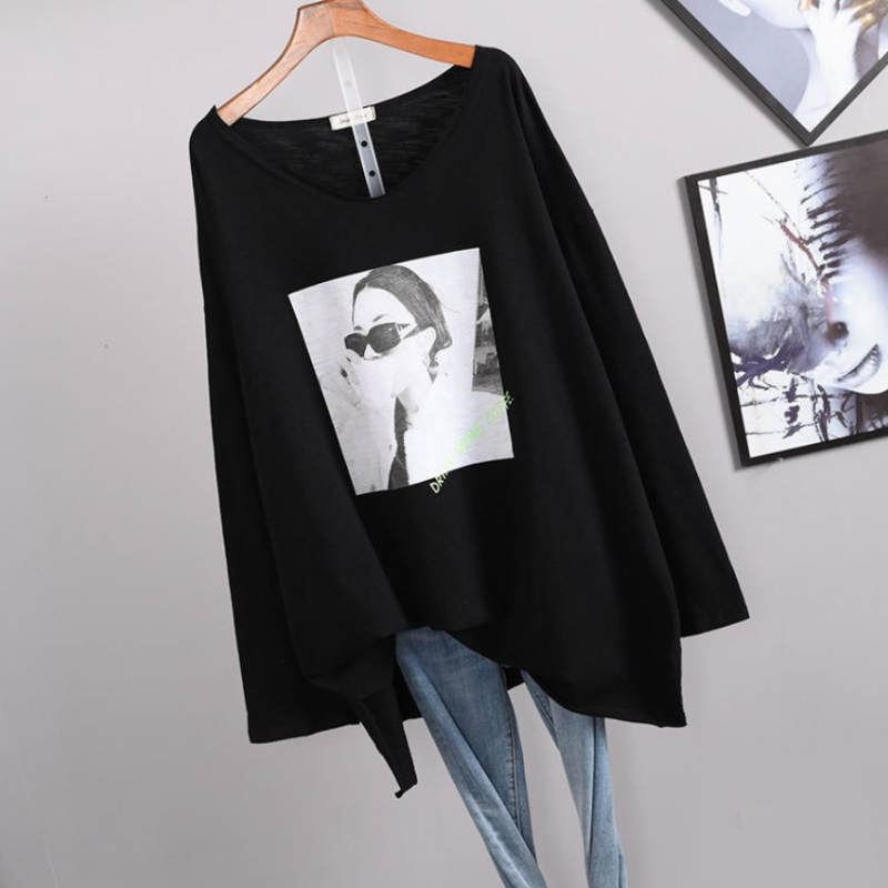 Spring Large Size Loose Long Sleeve T-shirts Woman Cotton V-neck Casual Style T Shirt Plus Base Women Oversize Tops 220321