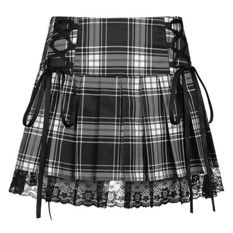 Y2K Skirts Women Lace Up Goth Skirt Plaid Lace Up Mini Skirt Female Punk Style Ladies Summer Streetwear Black Sexy Skirt Femme 220701