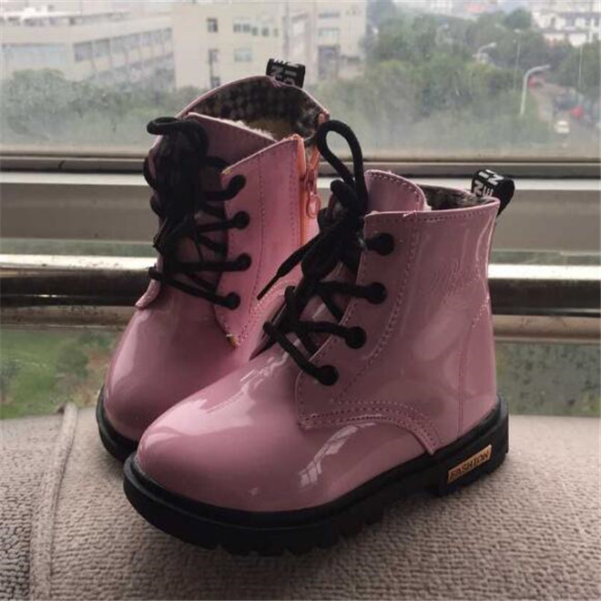Autumn Winter Kids Girls Martin Boots children Boys Ankle Zip Snow Boot Shiny Patent Leather Baby Toddler Shoes Size 21-35
