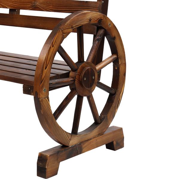 Other Furniture wooden wheelchair Rustic 2-Person Wooden Wagon Wheel Bench with Slatted Seat and Backrest Brown