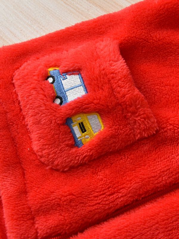 Toddler Boys Dinosaur And Car Embroidery Hooded Flannel Coat SHE