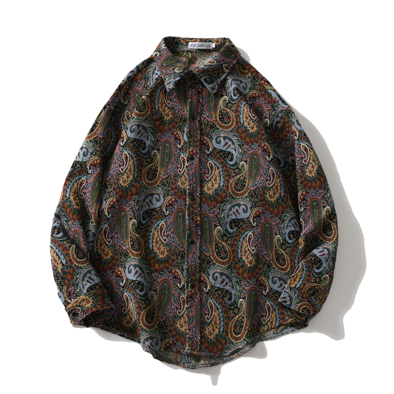 Paisley Men's Shirt Blouse Turn Down Collar Printed Casual Vintage Cardigan Loose Fashion Spring Long Sleeve Tops Streetwear 220322
