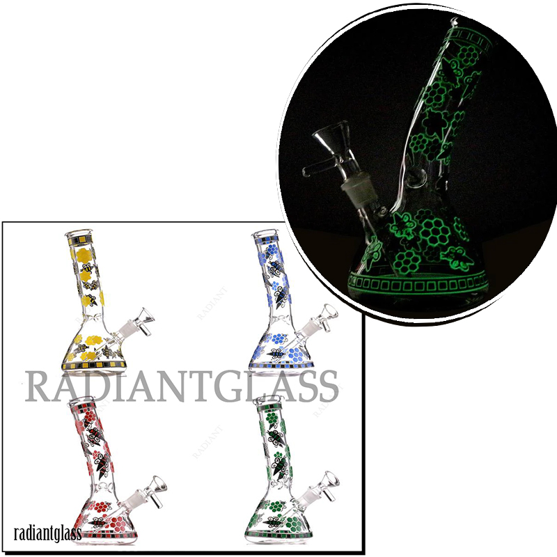 Hookahs 8 inch Bee-patterned Mini Beaker bong Glow in the dark Glass Luminous pipe Dab Rig Small Water bongs
Hookahs 8 inch Bee-patterned Mini Beaker bong Glow in the dark Glass Luminous pipe Dab Rig Small Water bongs