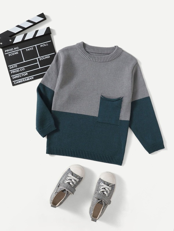 Toddler Boys Two Tone Pocket Patched Sweater SHE01