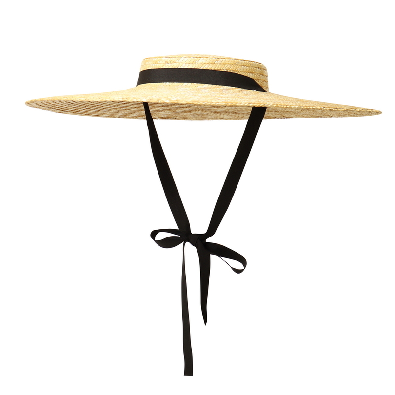 Vintage Large Brim Straw Hat for Women Flat Top Summer Beach Cap Shallow Crown Boater Sun Hats Ribbon Tie Wicker Hat 220601