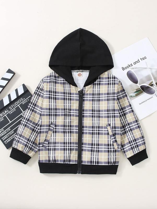 Toddler Boys Plaid Print Hooded Jacket SHE