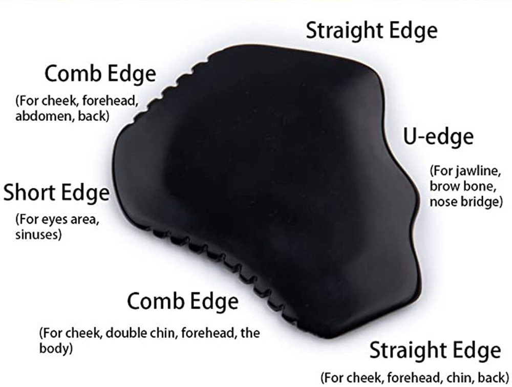 Gua Sha Facial Body Massage Tools Bian Stone Guasha 7-Edge Scraping Tool for Face, Neck, Arms and Whole Body Black