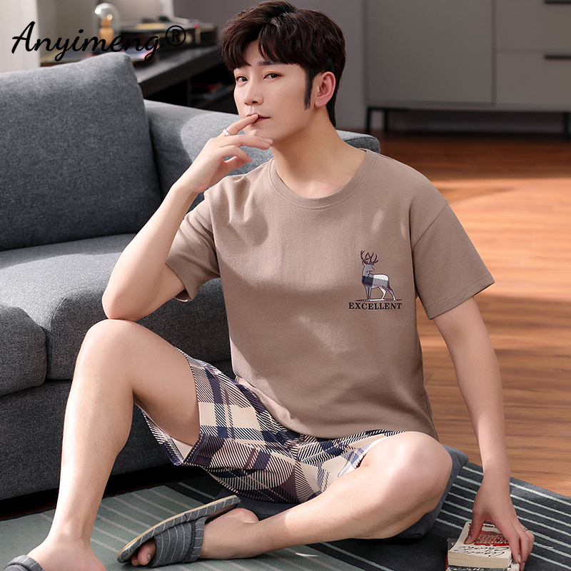 Pajamas Men Cotton Sleepwear Summer Shorts Leisure Homewear Black Color Letter Printing Pijamas Plus Size Sporty Sleep Wear 4xl 220511