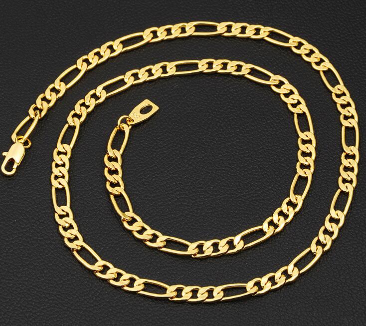 Men women plating 18K Gold 5MM Figaro Chain Bracelet Necklace 14 18 20 22 24 26 28 30 32 inch Fashion jewelry