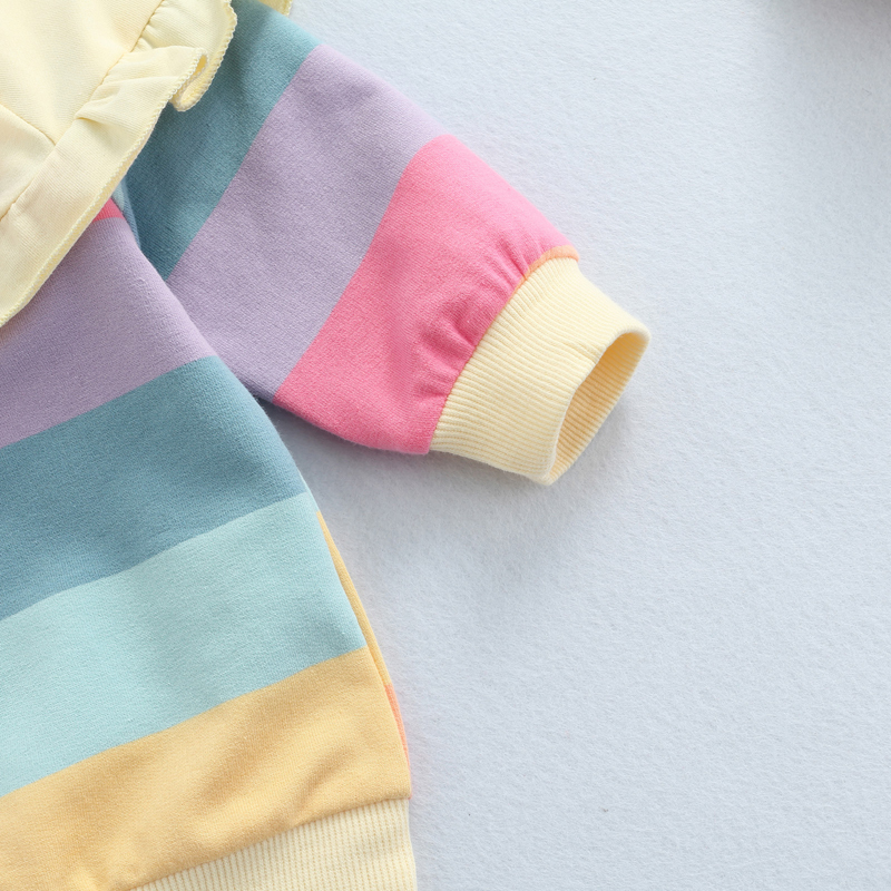Hoodies & Sweatshirts Kids Sweater Rainbow Stripe Round Neck Long Sleeve Ruffle 220823