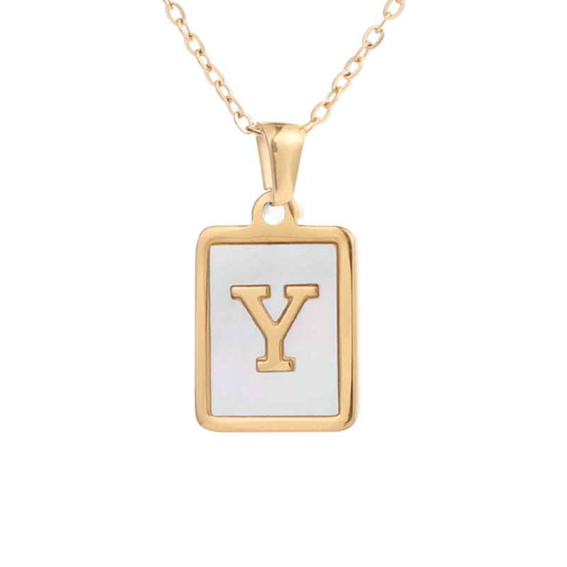 Golden Necklace A-Z Alphabet Stainless Steel Shell Square Pendants Jewelry Letters Name