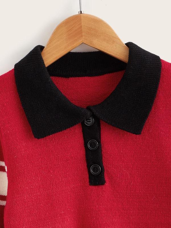 Toddler Boys Striped Pattern Polo Neck Sweater SHE
