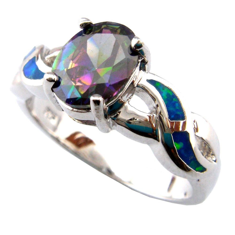 fashion opal ring mystic rainbow stone ring