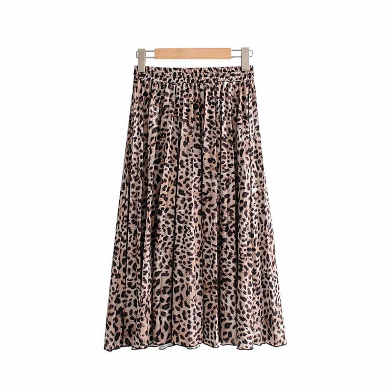 Jocoo Jolee Skirt Women Leopard Print Pleated Skirts Vintage Drawstring Elastic Waist Midi Skirts Casual Korean A Line Skirt 220701