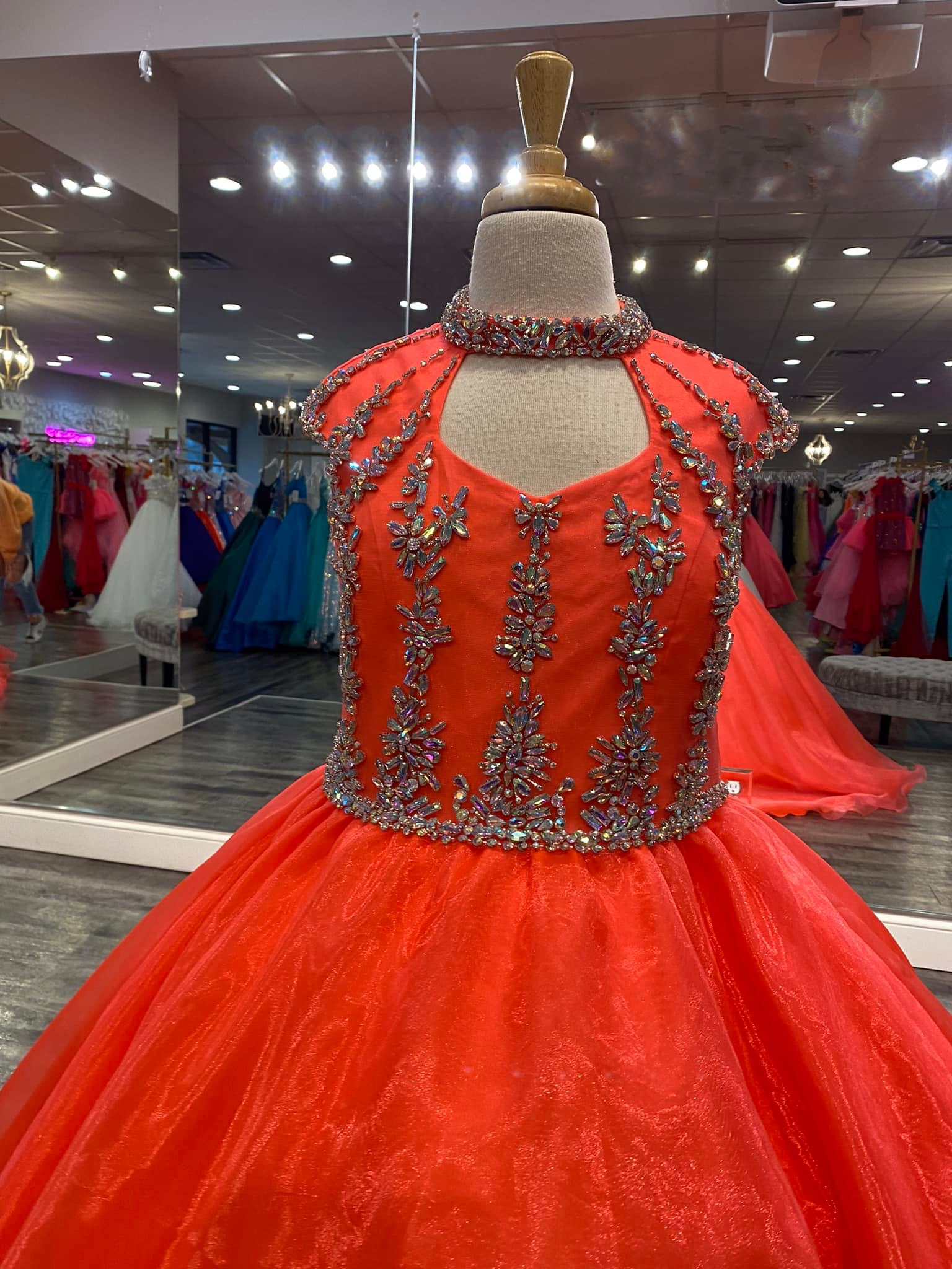 High Collar Girl Pageant Dress 2022 Ballgown Crystals Organza little Kid Birthday Formal Party Gown Toddler Teens Preteen Floor-Length Little Miss Ora