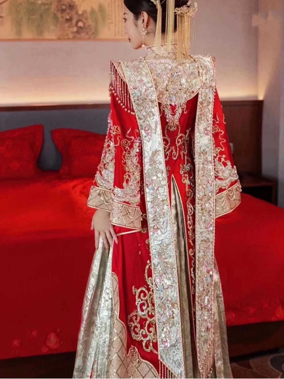 Vintage Ethnic Clothing Royal Bride Ancient China Ming Dynasty Hanfu Costume High-End Princess Wedding Dress Summer Imperial Wedding Ceremony Apparel