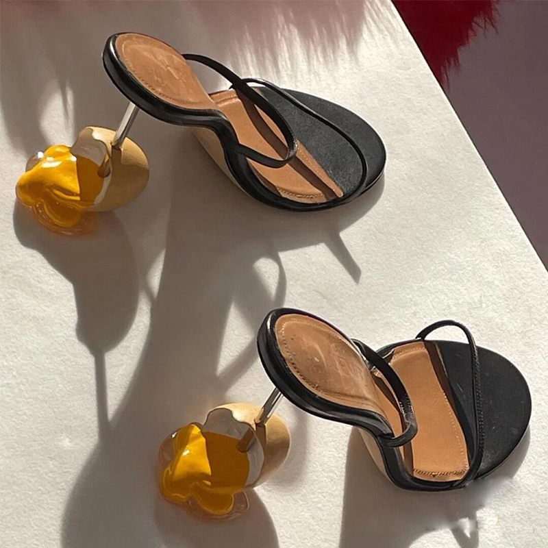 women Ladies Genuine sandals dress shoes Eggs specialshaped high heels peep toe open toes wedding party sheepskin Narrow Ban