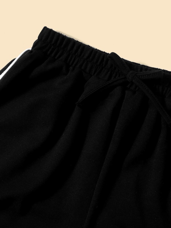 Girls Letter Graphic Tee & Contrast Binding Track Shorts SHE