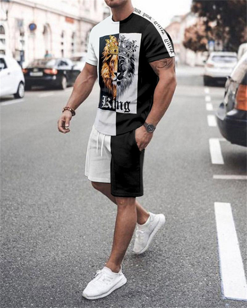 Summer Trend Men s Suit Casual Beach Shorts Set 3D Print Clothes Graffiti Round Neck T Shirt for Men Short Sleeve 2 Piece 220615
