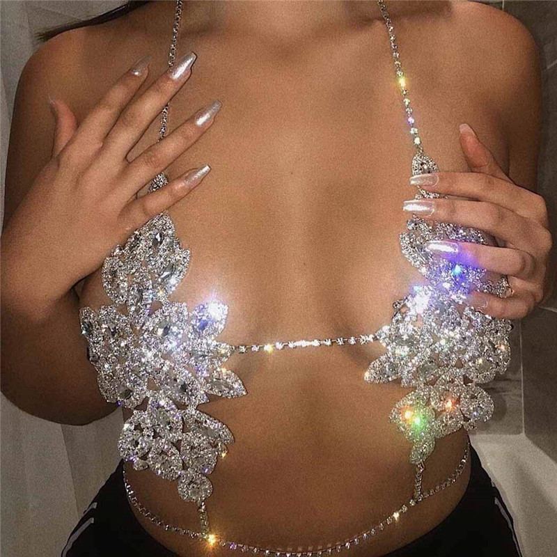 Bling Stone Glitter Rhinestone Sexy Tanks Women Body Chain Adjustable Metal Chain Hollow Out Harness Sequined Chest Bra Tops Jewely, Silver 
Bling Stone Glitter Rhinestone Sexy Tanks Women Body Chain Adjustable Metal Chain Hollow Out Harness Sequined Chest Bra Tops Jewely, Silver