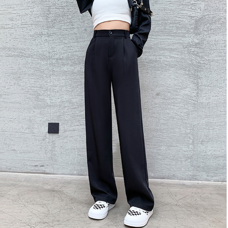 Women High Waist Floor-Length Suits Pants Autumn Winter White Loose Wide Leg Female Office Ladies Straight Long Trousers 220325