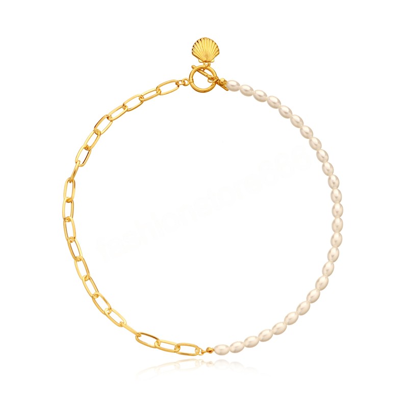 Simple Shell Pendant Necklace Casual Metal Gold Color Link Chain Simulated Pearl Beads Necklaces Women Jewelry