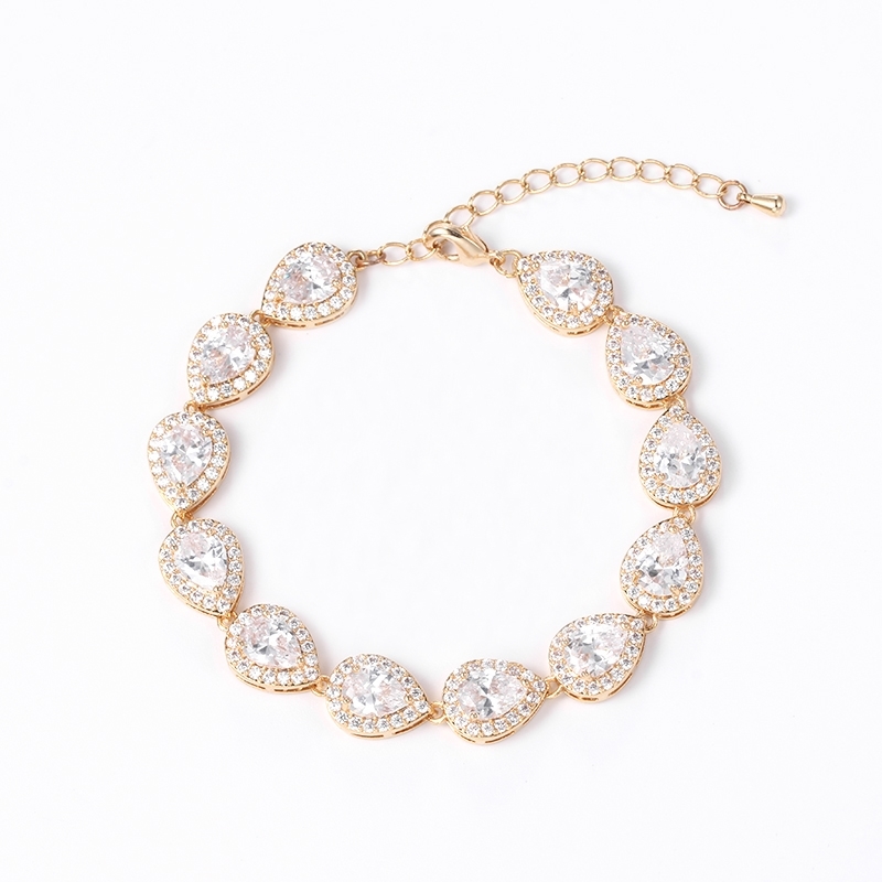 High Quality Halo Pear Cut Cubic Zirconia CZ Crystal Tennis Bracelets Wedding Jewelry Bride or Bridesmaid Gifts W220427