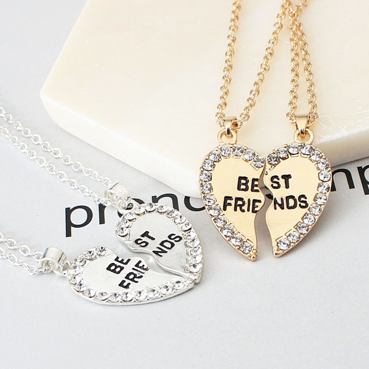 Fashion BFF Necklace for 2 Women Crystal Best Friend Love Heart Necklaces Fashion Couple Friendship Jewelry Wholesale Price