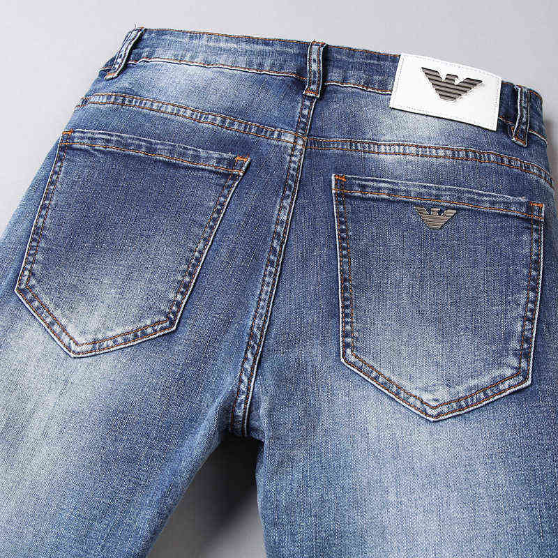 Brand Chao Jeans Men's Korean Version Elastic Slim Fit Small Feet Cotton Blue Spring and Summer Thin