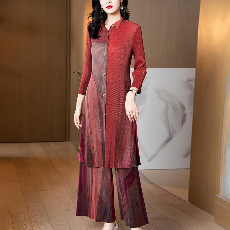 Women's Two Piece Pants Miyake 2 Pcs/set Women Pleated Suits Lapel Collar Single-breasted Seven Sleeve T Shirt And Wide Leg Sets Casual Loos, Blue
Women's Two Piece Pants Miyake 2 Pcs/set Women Pleated Suits Lapel Collar Single-breasted Seven Sleeve T Shirt And Wide Leg Sets Casual Loos, Blue