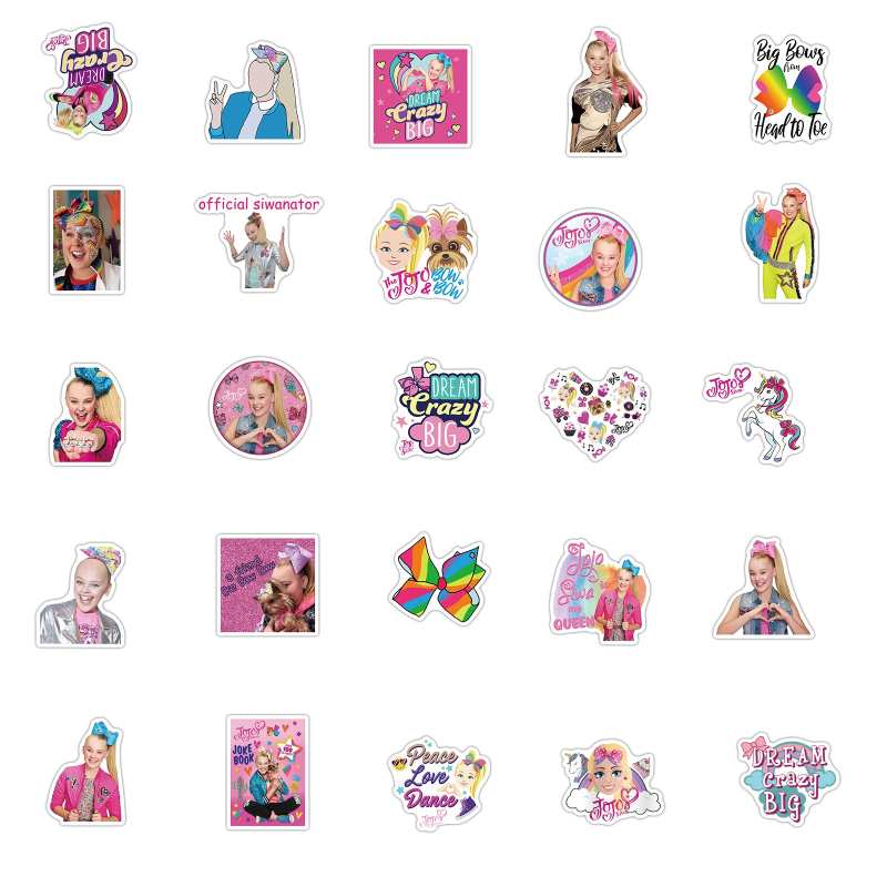50Pcs/Lot Cute Girl Jojo Siwa Sticker Graffiti Kids Toy Skateboard car Motorcycle Bicycle Sticker Decals Wholesale