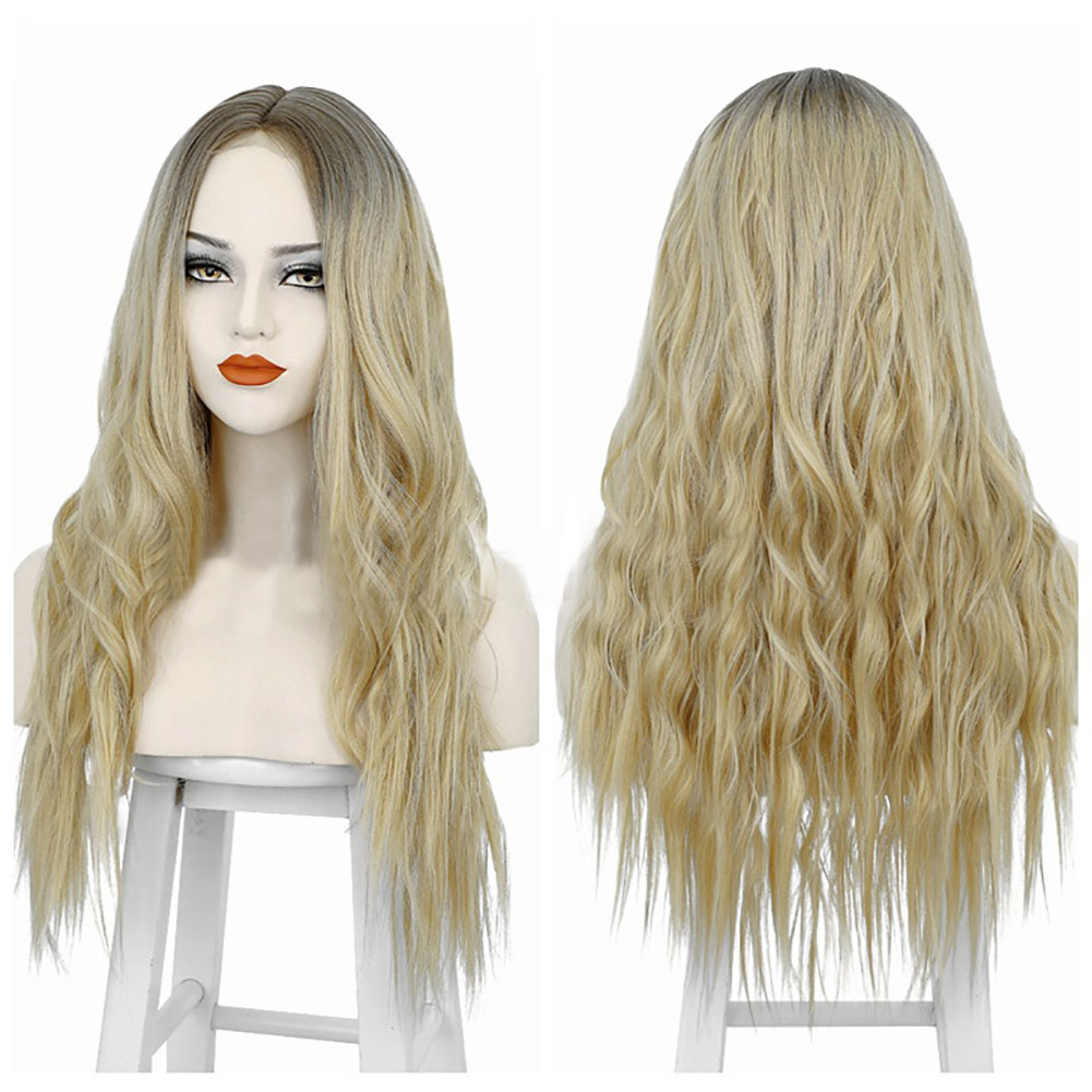 Beautiful Long Big Wave High Temperauter Fiber Lace Front Brown Blond Black Wigs for Woman