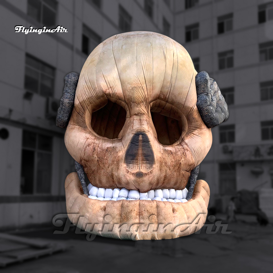 Huge Hanging Inflatable Skull Mask Model Outdoor Halloween Decorations 6m Air Blow Up Monster Head For Club Party And Building Wall Decoration